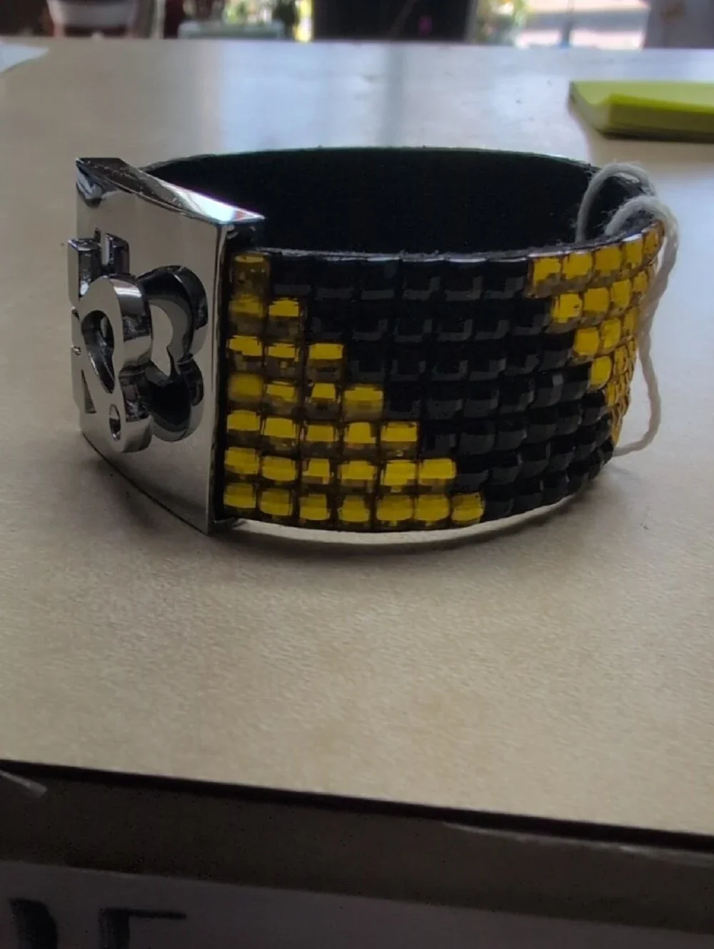 Yellow & Black Beaded Rhinestone Leather Smartband Bracelet